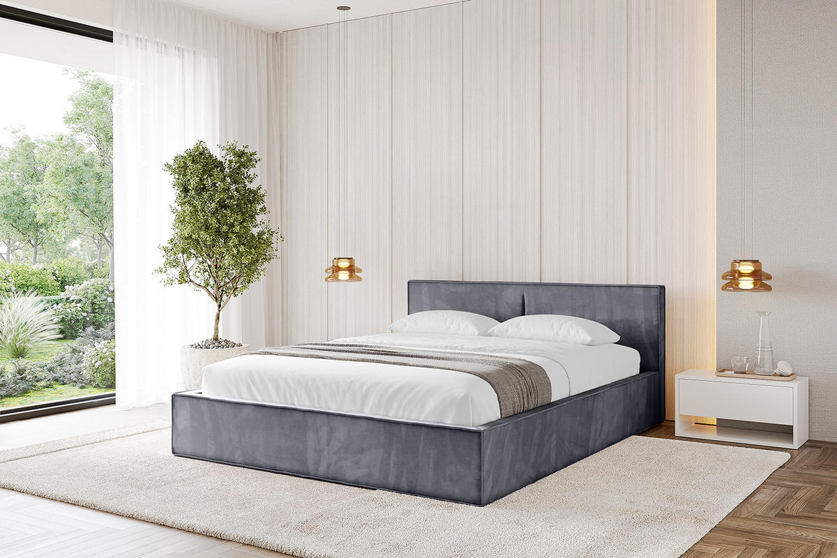 POLSTERBETT mit Bettkasten und Lattenrost, Bett mit Matratze H3/H4 - EMMI-V1 180x200 Dunkelgrau - Dunkelgrau, Holzwerkstoff/Textil (180/200cm) - ALTDECOR