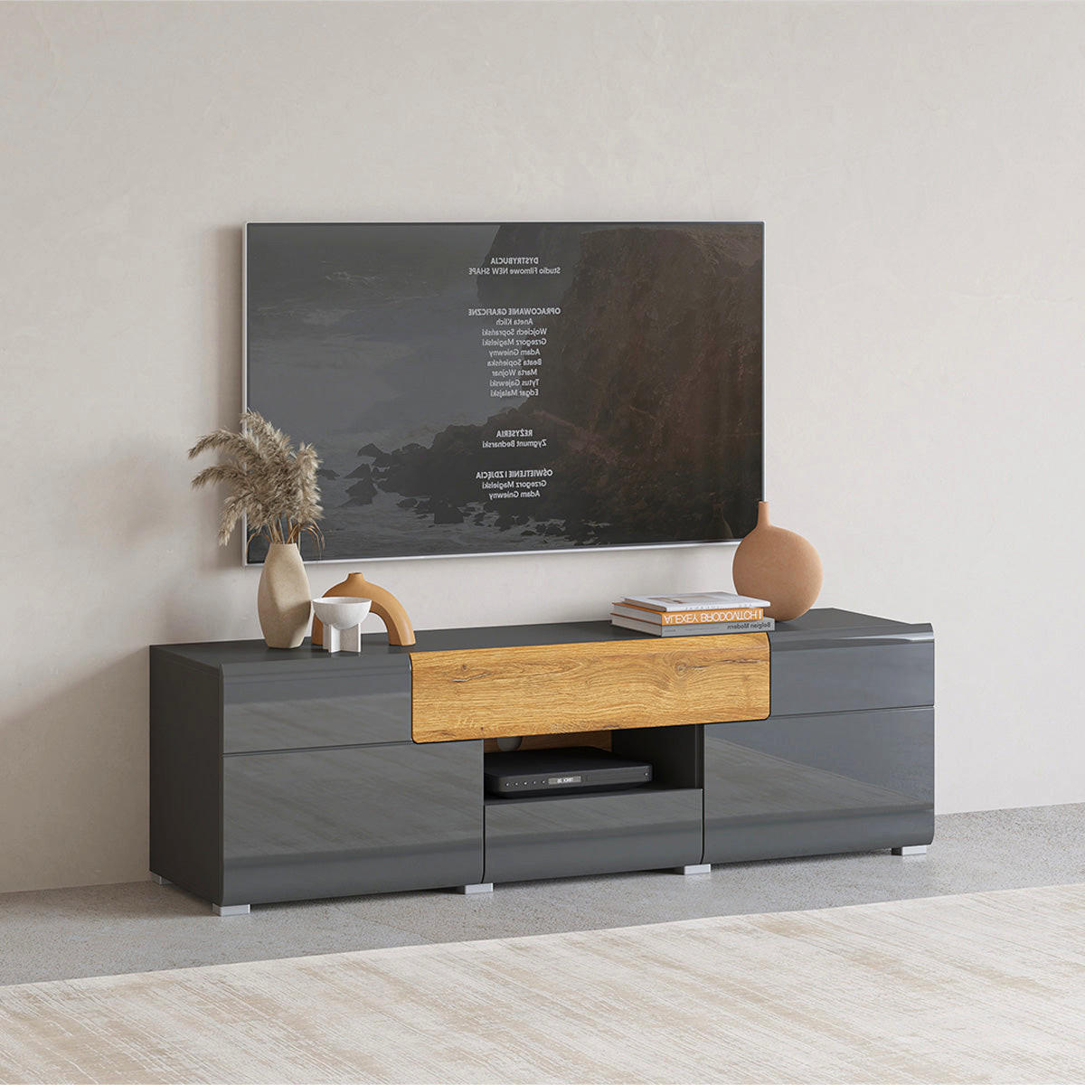 TV-MÖBEL Jules Grau und Holz - Grau, Holzwerkstoff (159/47/39cm) - Petits-meubles
