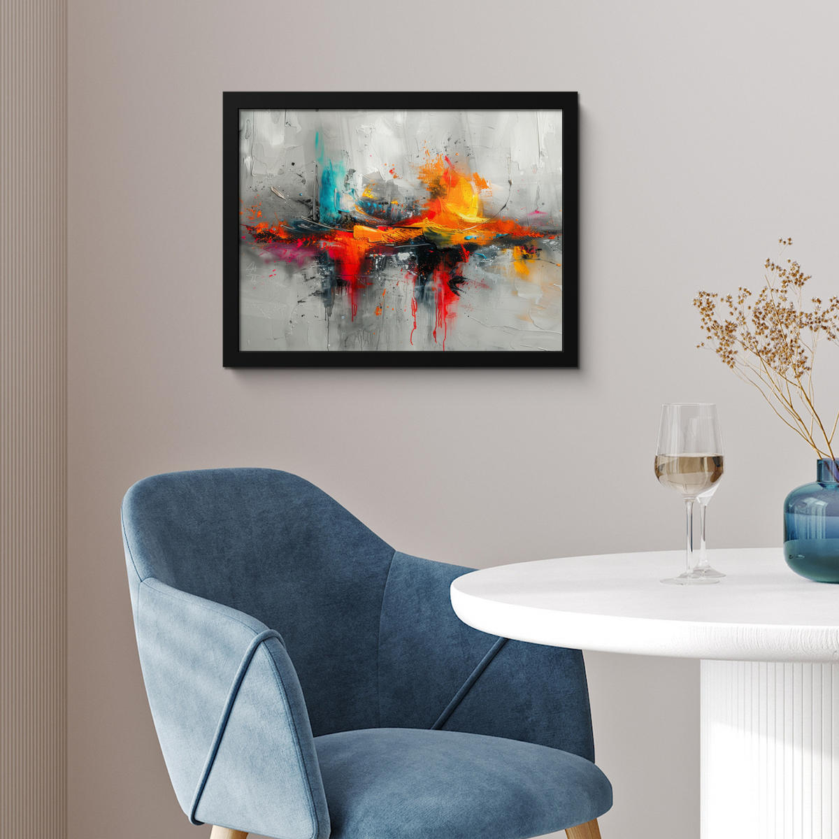 POSTER MIT RAHMEN Moderne Kunst - Orange - Grau - Abstrakt 40x30 cm - Hellgrau, Papier (40/30cm) - MuchoWow