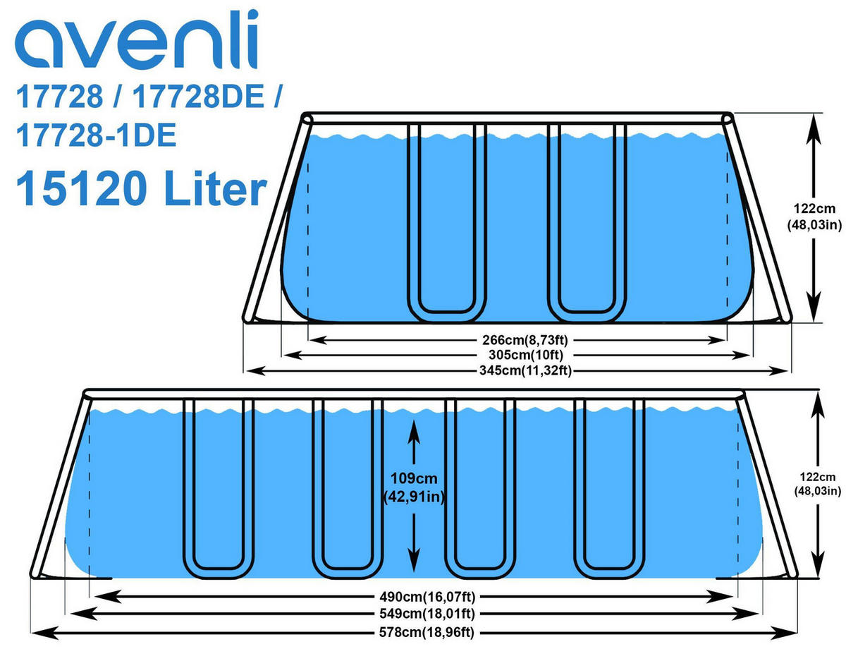 POOL Komplettset rechteckig 549 x 305 x 122 cm grau mit Sandfilter und Leiter - Grau, Kunststoff/Metall (305/122/549cm) - Avenli