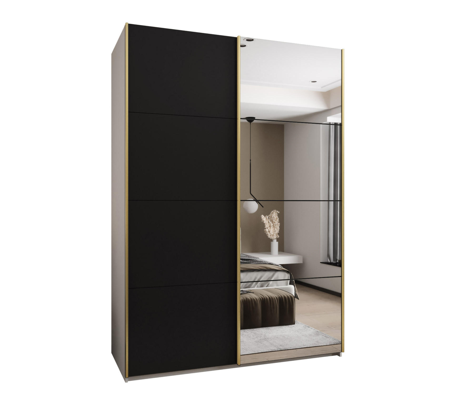 Abiks Möbel Schwebetürenschrank Weiß, Schwarz, Gold 170x245x64 cm