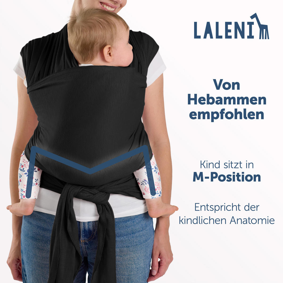 BABYTRAGEN für Neugeborene bis 15 kg - 100% Baumwolle (Ohne Elasthan) - Schwarz - Schwarz, Textil (60/5.1cm) - Laleni