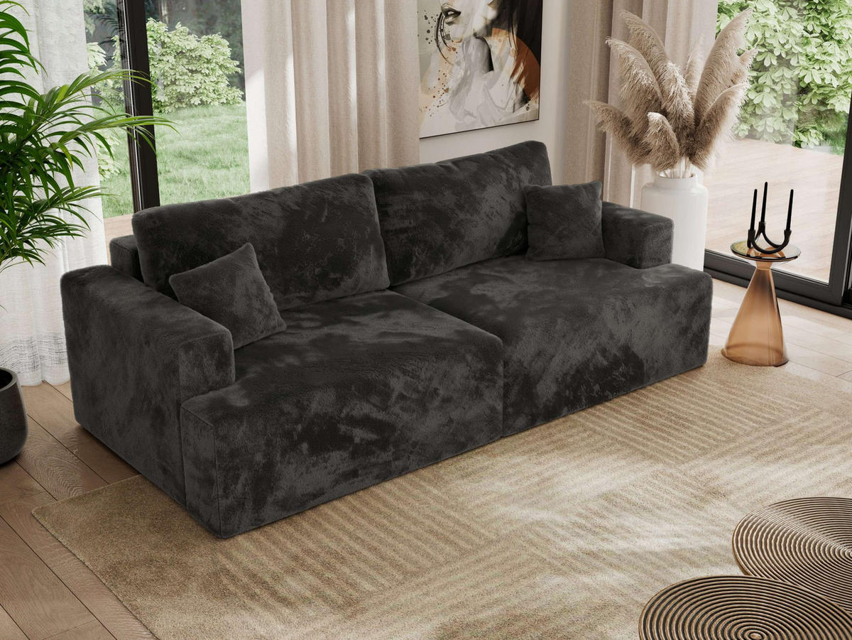 4-SITZER SOFA VIRELLA Dunkelgrau Plüsch - Dunkelgrau/Schwarz, Textil (240/88/115cm) - MKS