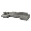 WOHNLANDSCHAFT VELORA L-S Hellgrau Velours-Stoff mit Schlaffunktion - Hellgrau, Holz (419/90/202cm) - MASSENO