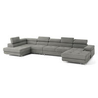WOHNLANDSCHAFT VELORA L-S Hellgrau Velours-Stoff mit Schlaffunktion - Hellgrau, Holz (419/90/202cm) - MASSENO