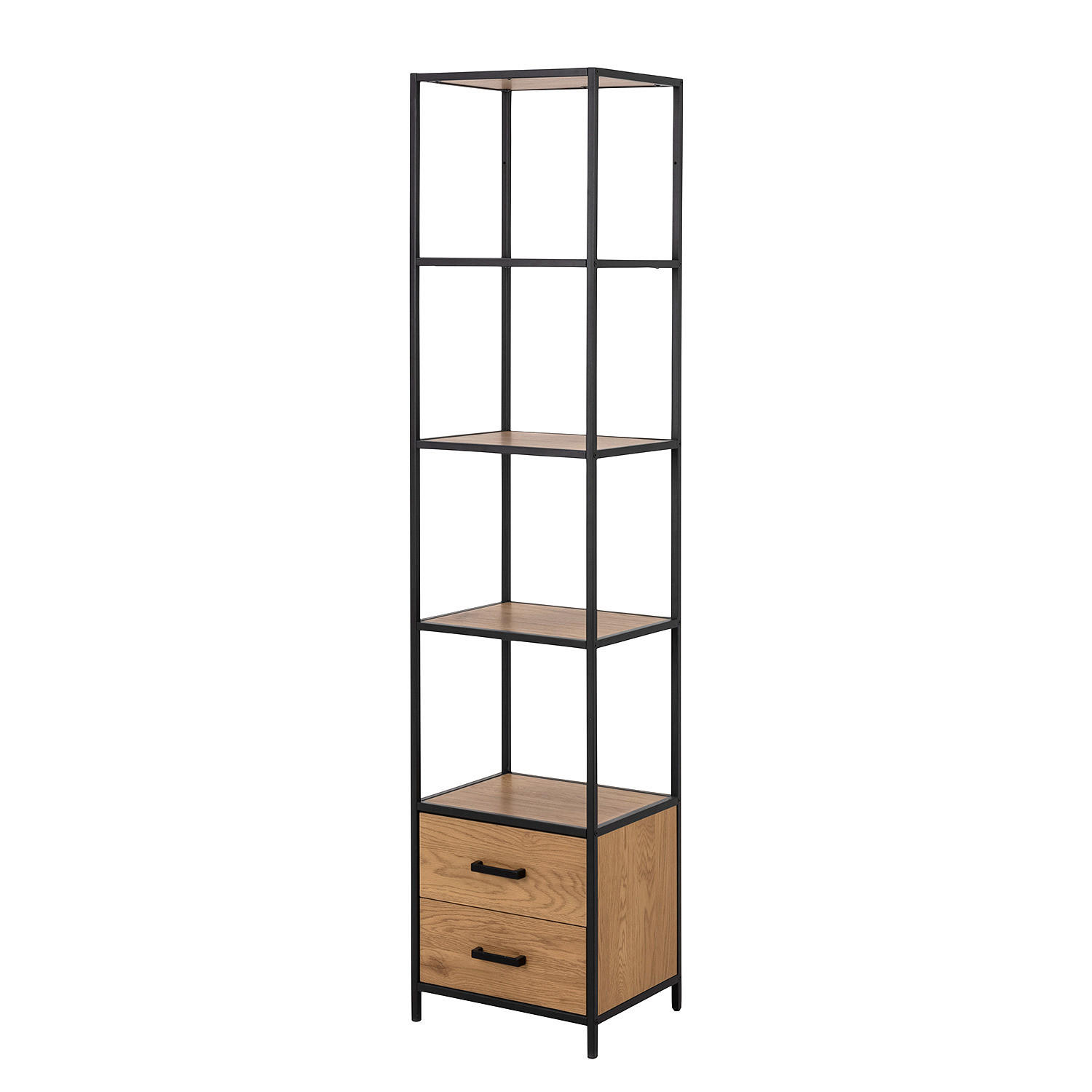 REGAL - Wildeiche Dekor / Schwarz - Braun, Holzwerkstoff/Metall (42/185/35cm) - home24