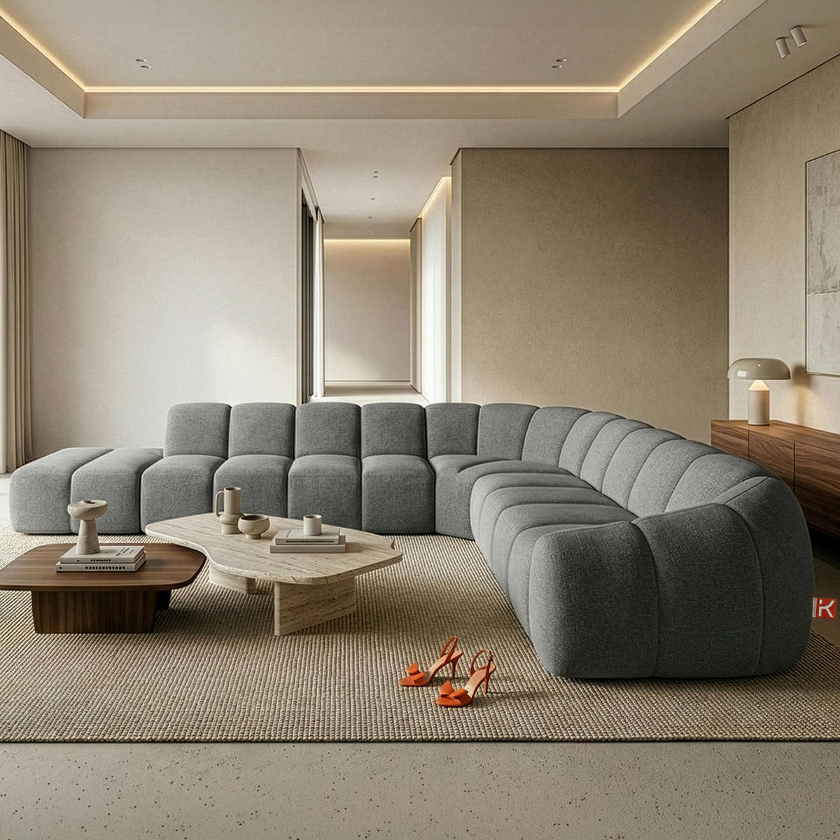 ECKSOFA LINKS FLAVA, Aschgrau - Grau, Holz/Holzwerkstoff (310/354cm) - KONSIMO®