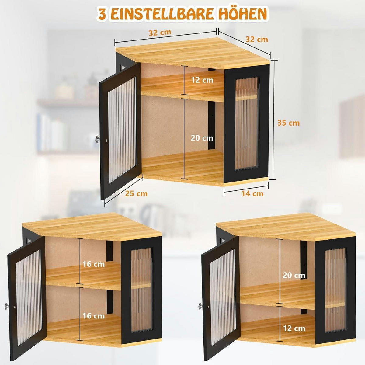 BROTKASTEN Ecke Bambus Schwarz 32 x 32 x 35 cm - Multicolor, Naturmaterialien (17.5/31/40cm)