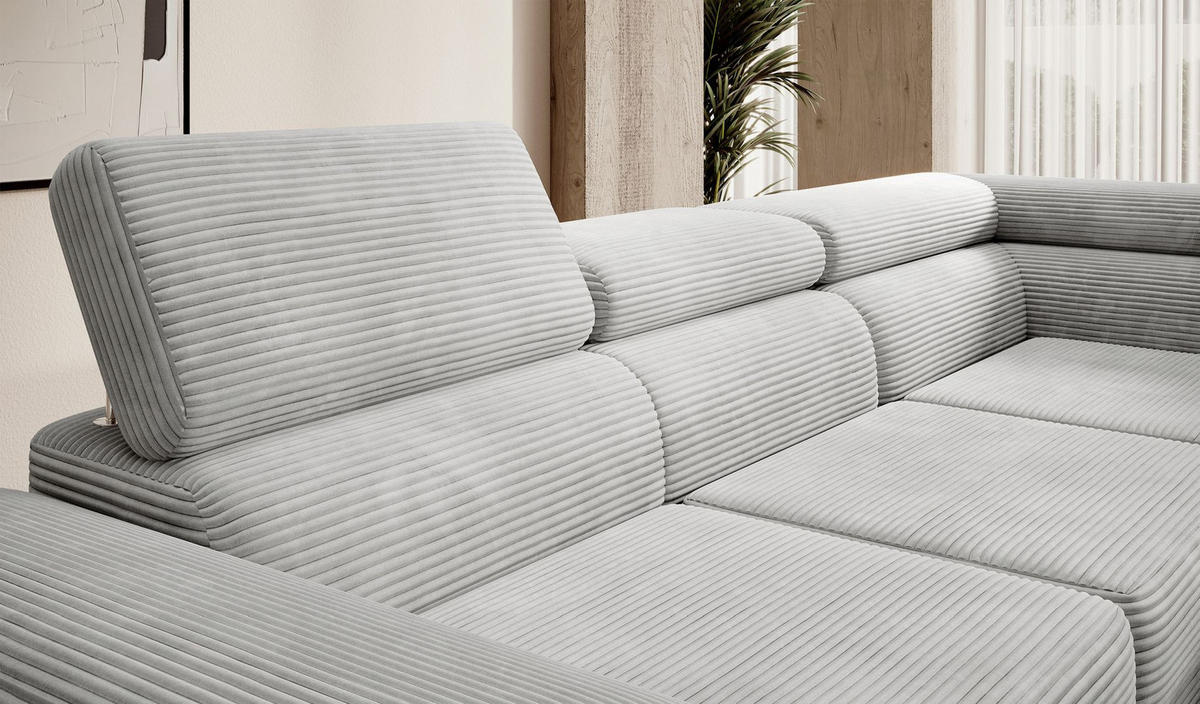 ECKSOFA Stevil Hellgrau Cordbezug - Silberfarben/Hellgrau, Textil/Metall (275/203cm) - Selsey