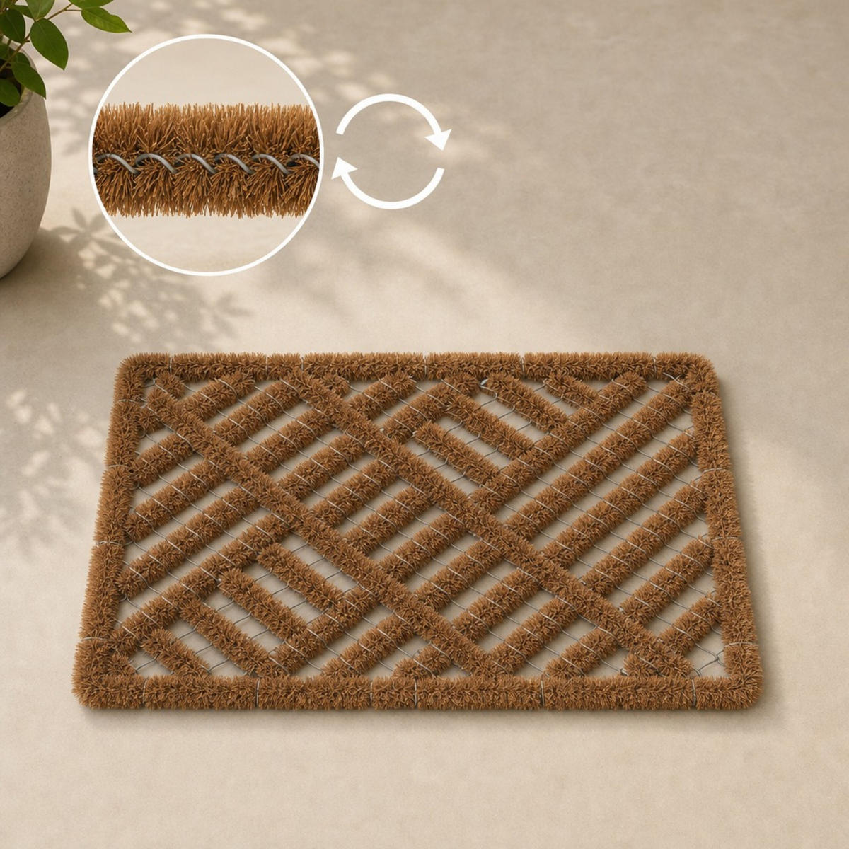 FUSSMATTE Natur Kokos 60x40 cm - Hellbraun, Textil/Metall (60/40cm) - Relaxdays