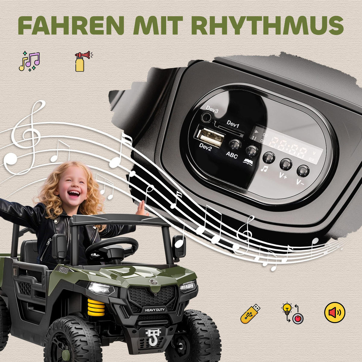 KINDER-ELEKTROAUTO 12V mit Fernbedienung, 2 Motor Grün - Grün, Kunststoff (105/60/60cm) - AIYAPLAY