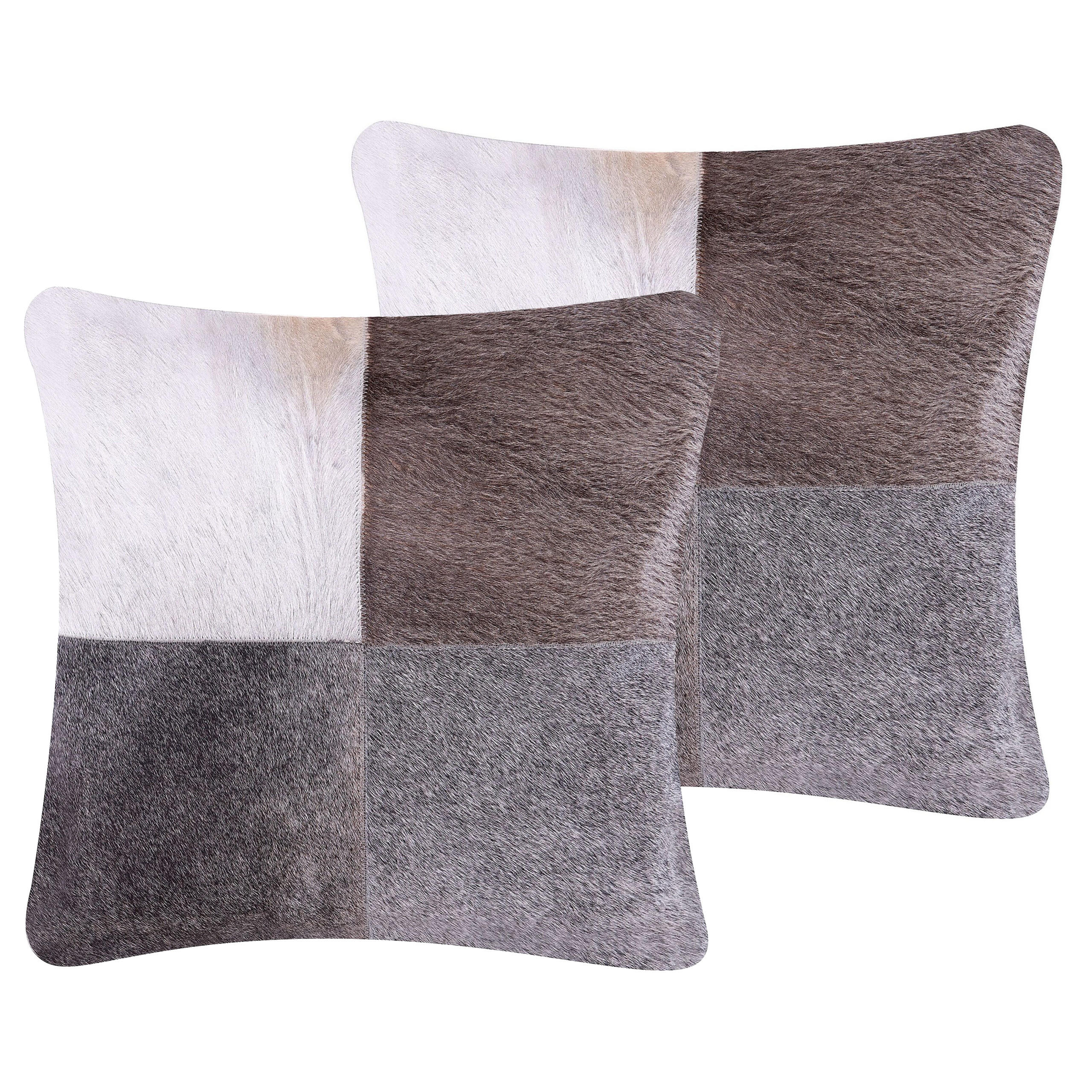 DEKOKISSEN 2er-Set Dunkelgrau 45/45 cm Nellad - Dunkelgrau, Leder (45/45cm) - Beliani