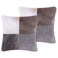 DEKOKISSEN 2er-Set Dunkelgrau 45/45 cm Nellad - Dunkelgrau, Leder (45/45cm) - Beliani