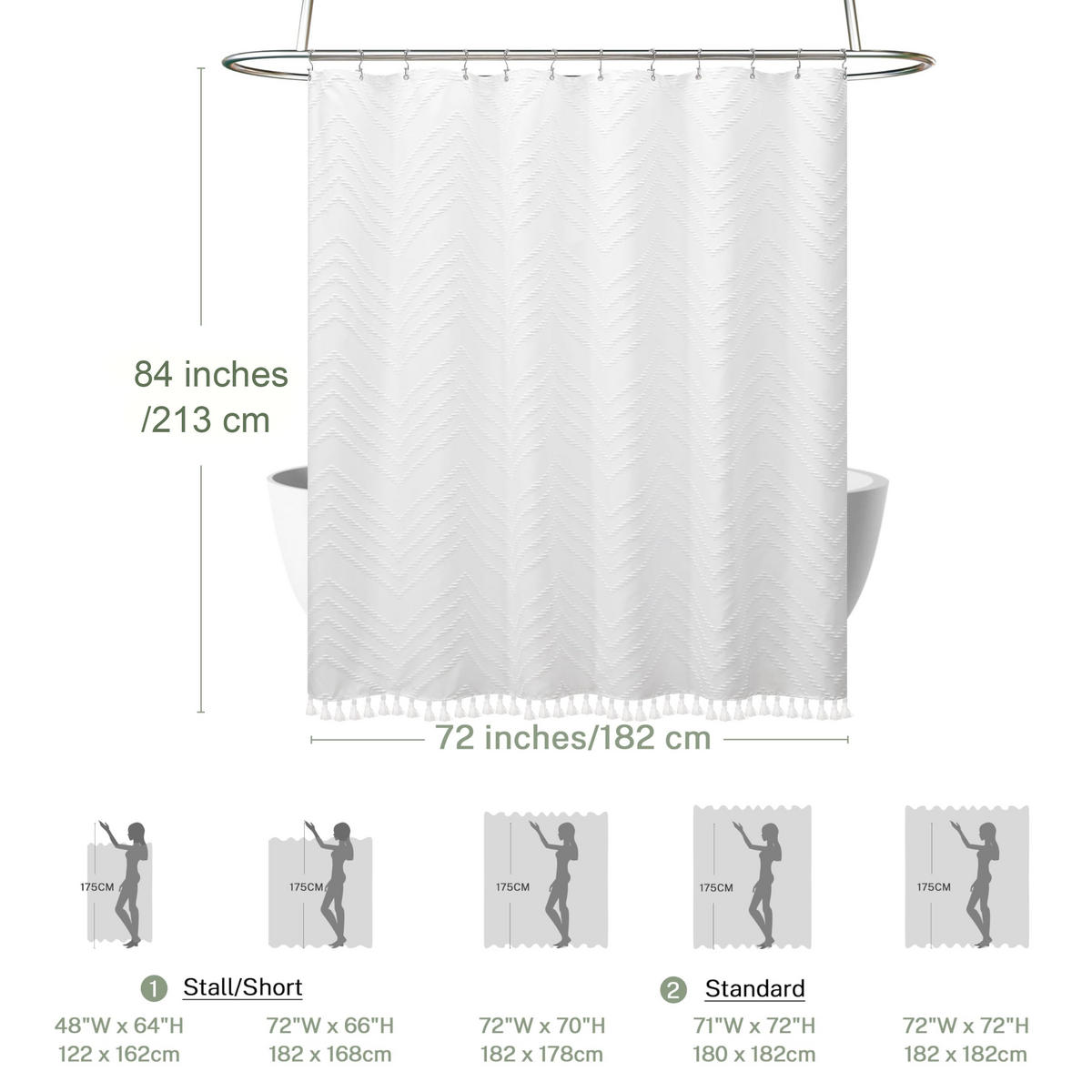 DUSCHVORHANG Weiß extrem lang minimalistisch Boho fürs Badezimmer - Weiß, Textil (213/180cm) - MCBOSON