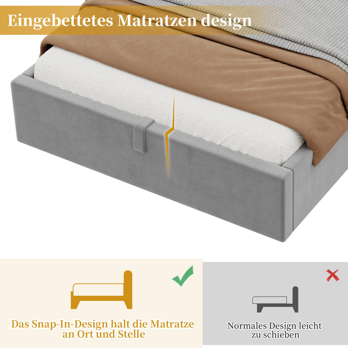 POLSTERBETT 90/200 mit Bettkasten, USB, Type-C und Leselampe in Grau - Grau, Holzwerkstoff/Textil (90/200cm) - EVRYAE