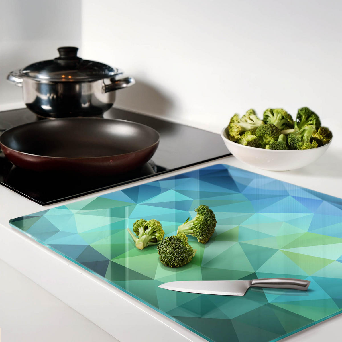 GLASPLATTE 60x52 cm Abstrakt - Blau, Glas (60/0.4/52cm) - TULUP