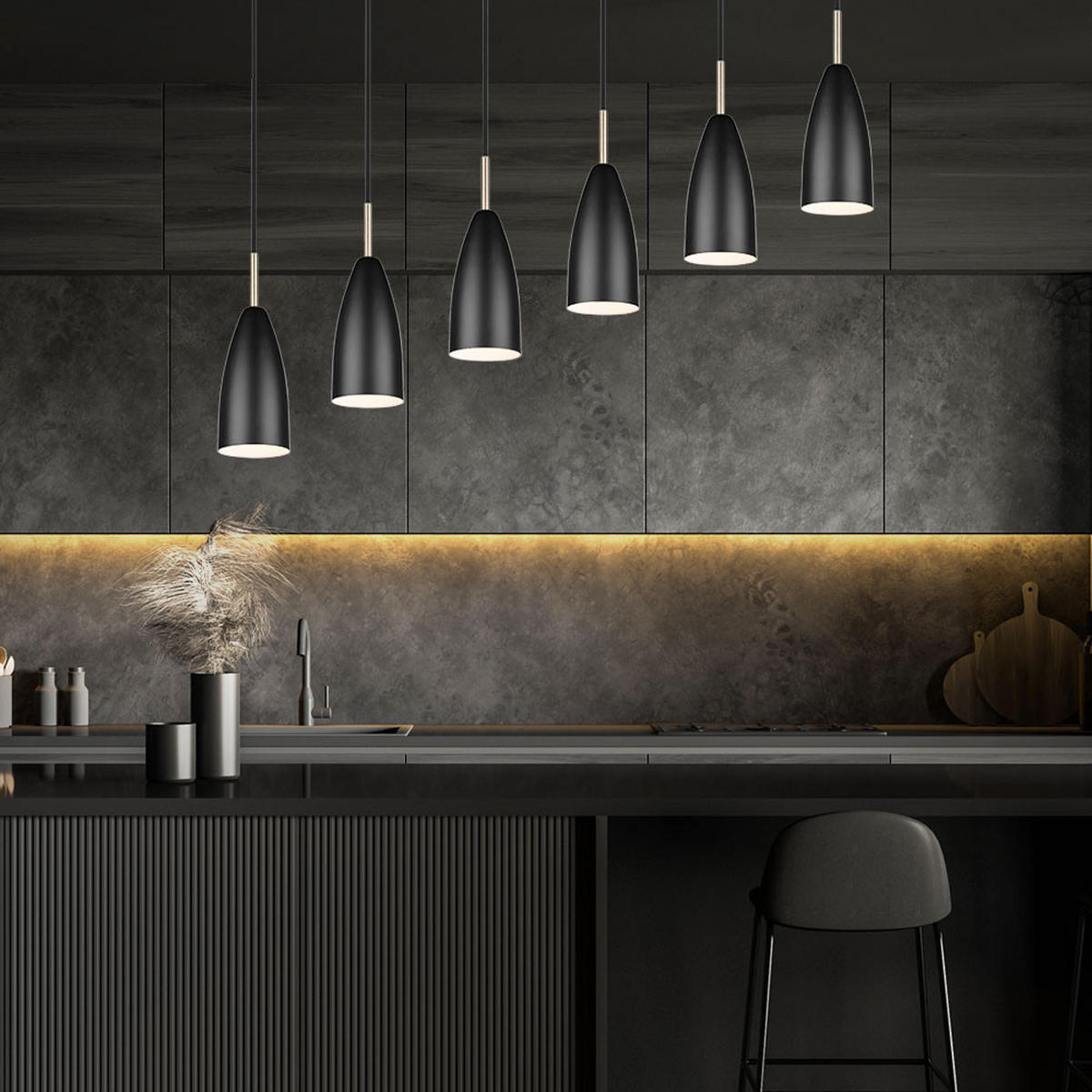 HÄNGELEUCHTE schwarz matt 6-flammig höhenverstellbar - Schwarz, Metall (90/9/150cm)