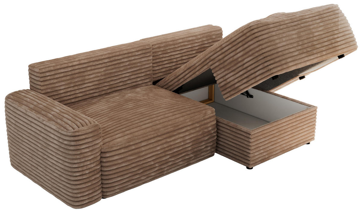 ECKSOFA BELLUNO L Braun Cord - Rechts - Schwarz/Braun, Textil (233/144cm) - MKS