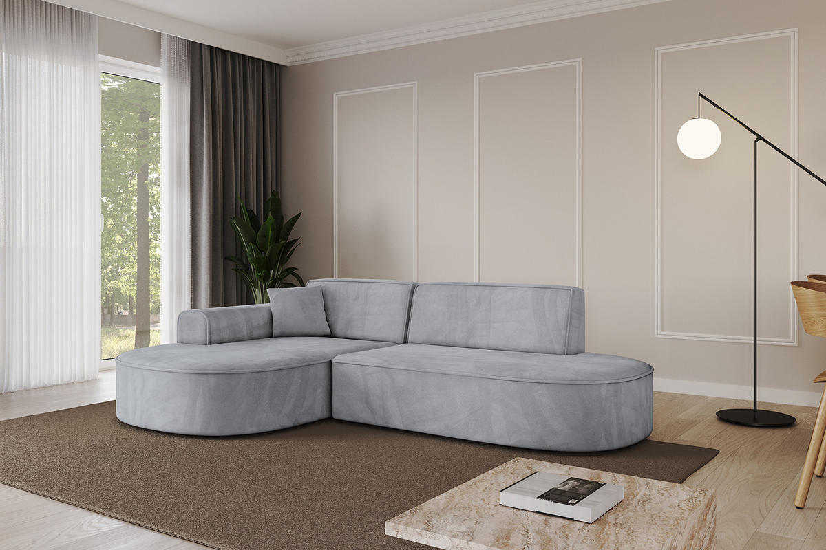 ECKSOFA Ottomane Links MARI-L1 - 243x171x79 cm Grau Velours - Schwarz/Grau, Holzwerkstoff/Kunststoff (243/171cm) - ALTDECOR