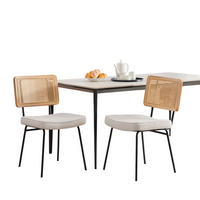 STUHL-SET DE-36881 2 Stück mit Chenille-Polsterung und Rattan-Optik Elfenbein - Creme, Metall (58/82/47cm) - ComfortXL