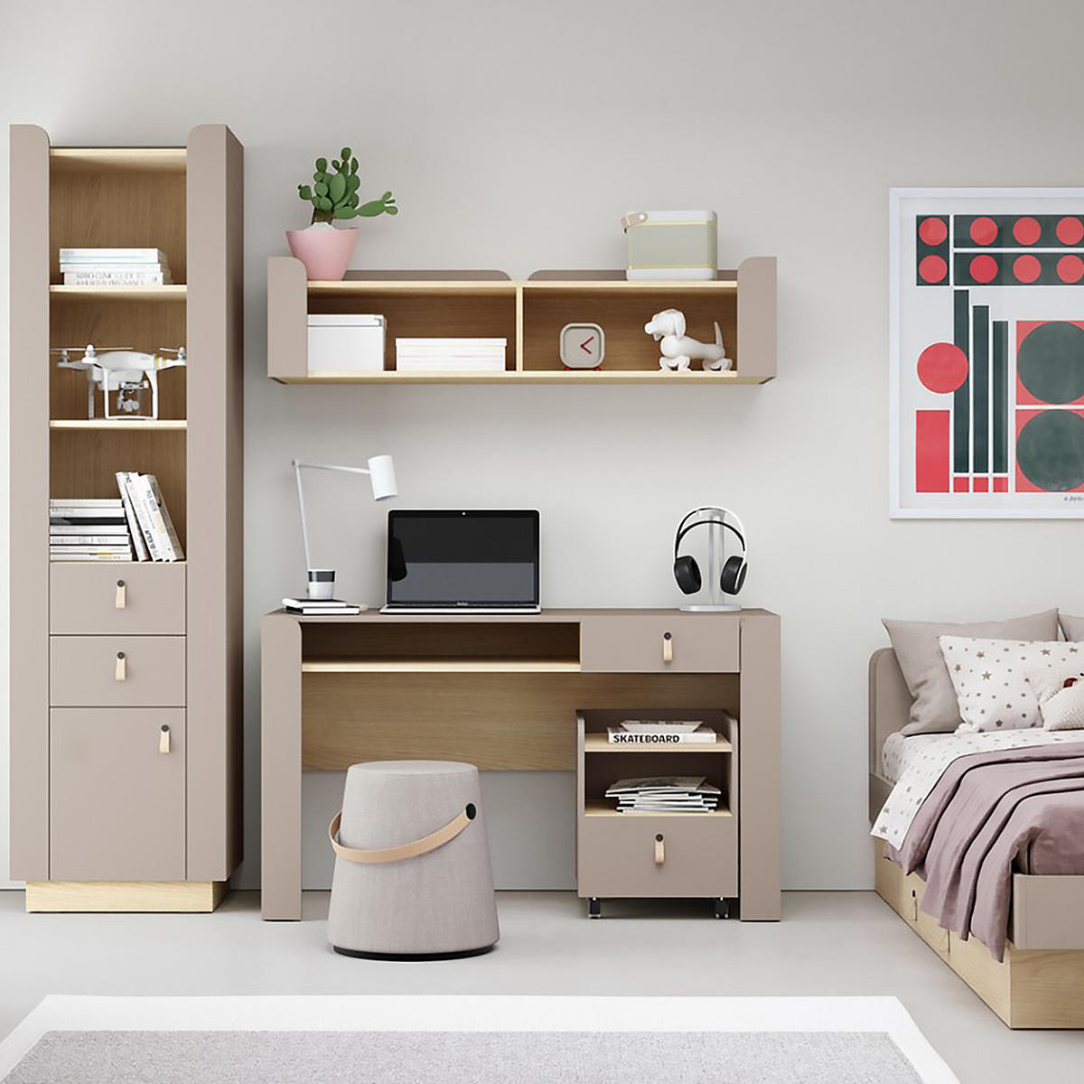 WANDREGAL Sorella mit 2 offenen Regalböden, 180 cm, Porcini + Eiche Mavelie - Eichefarben/Cappuccino, Holzwerkstoff (180/33/27cm) - Beautysofa