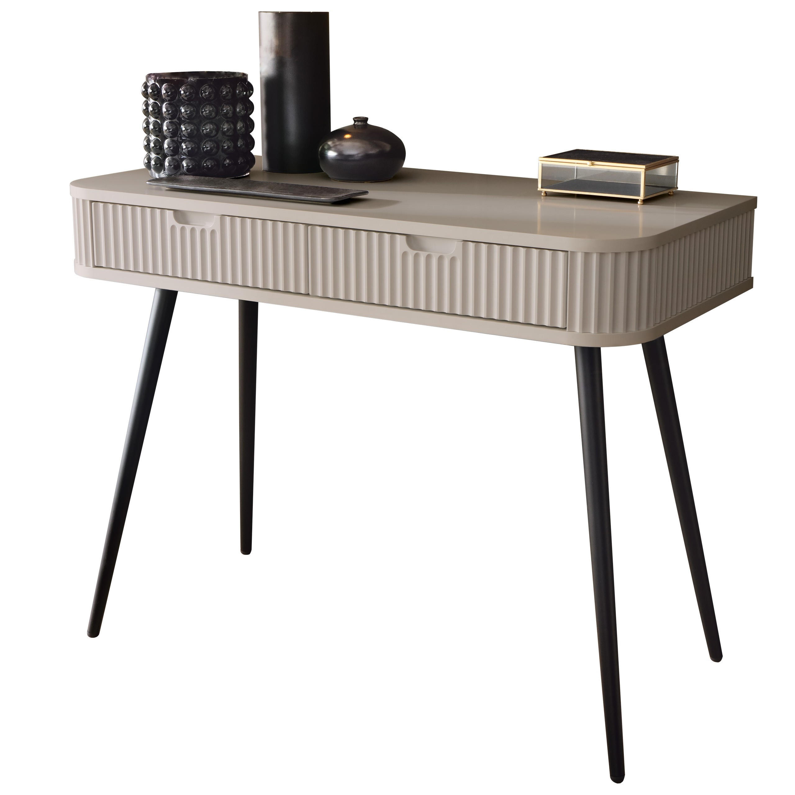 KONSOLENTISCH Zova Beige, Schwarze Beine, Schminktisch mit Schubladen - Beige/Schwarz, Holzwerkstoff/Metall (49/103/80cm) - Bettso