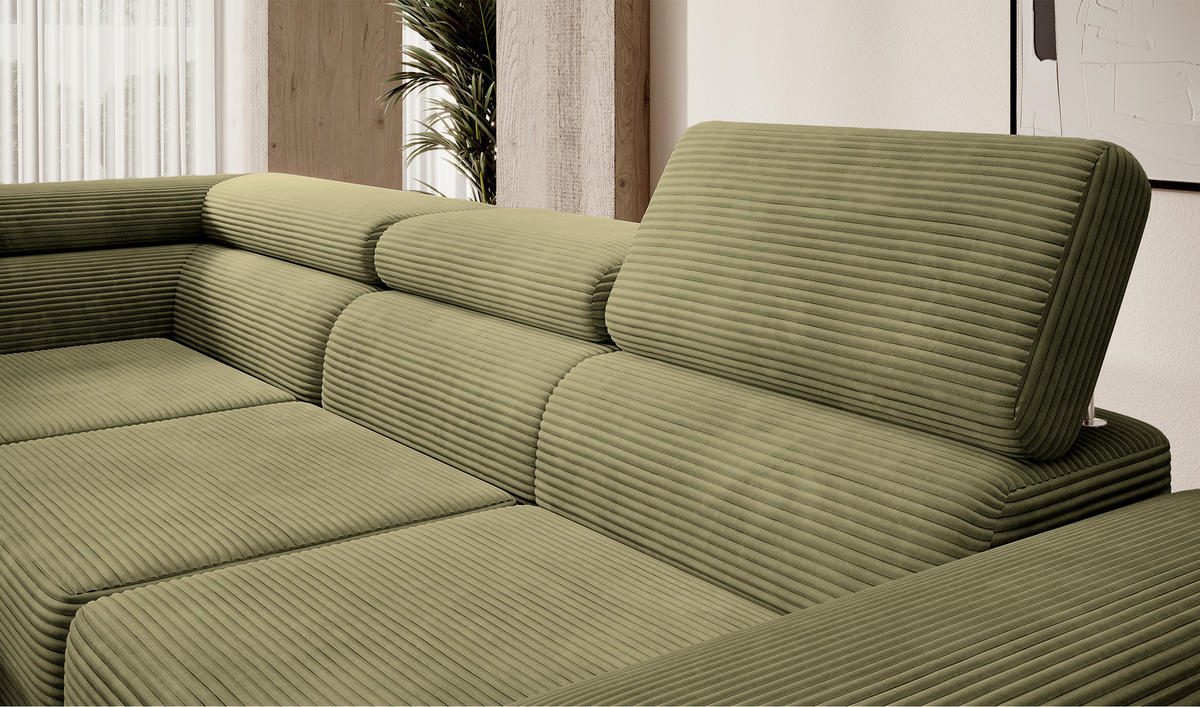 ECKSOFA Stevil Olivgrün Cordbezug - Silberfarben/Olivgrün, Textil/Metall (275/203cm) - Selsey
