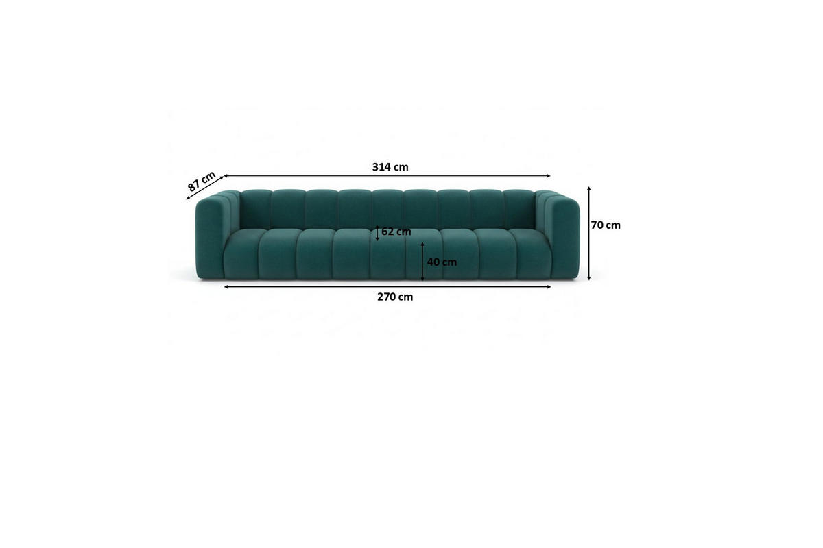 COUCH, Fünfsitzer-Sofa Grand, Veloursstoff Salvador, Azurblau - Blau, Holz (314/70/87cm) - Kaiser Möbel