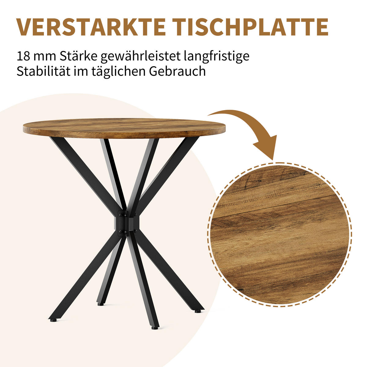 BEISTELLTISCH Braun/Schwarz 80/80/75 cm - Braun, Metall (80/80/75cm) - PANGIVO