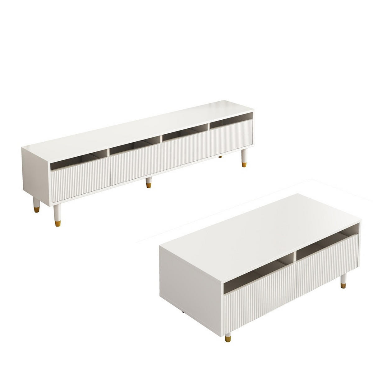 TV Ständer und Couchtisch mit Schubladen Mit Modernes LED Möbelset - Weiß, Holz (43.18/45/187.96cm) - FLIEKS