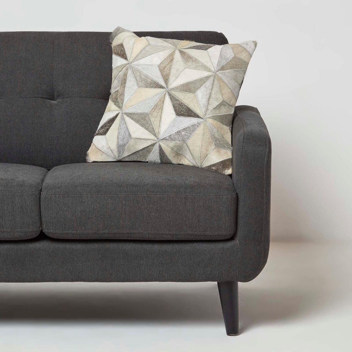 PATCHWORK-KISSEN Fell & Leder 45/45 cm geometrisch - Multicolor, Leder/Textil (45/45cm) - Homescapes