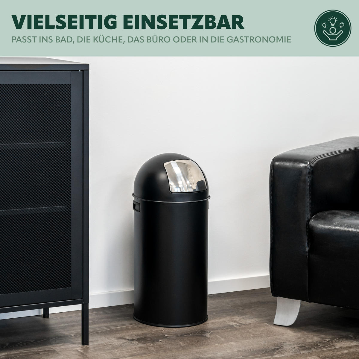 ABFALLEIMER Push-Deckel 35 L, schwarz - Schwarz, Metall (30.5/66.5/30.5cm) - eluno