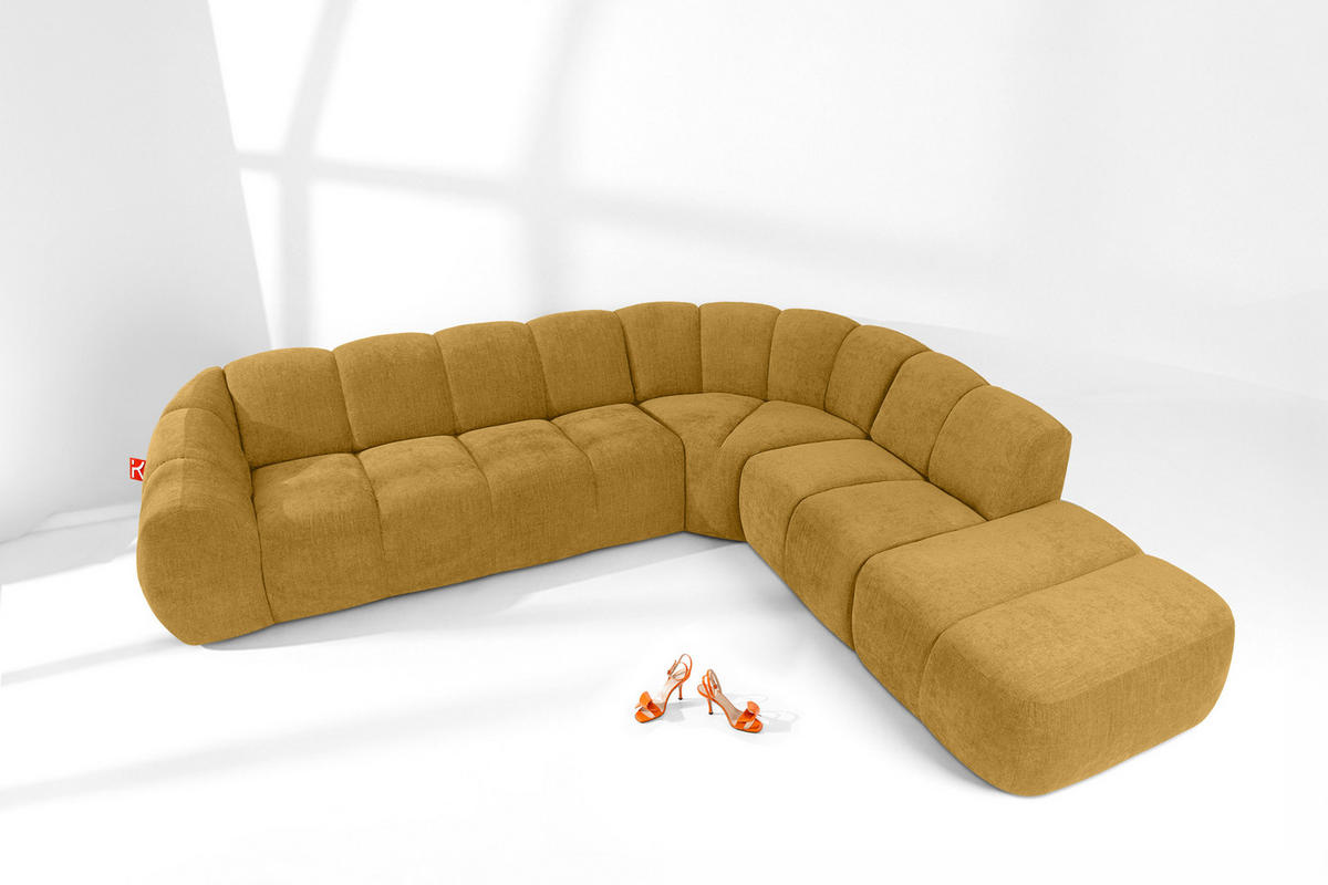ECKSOFA RECHTS FLAVA, Honigfarben - Honig, Holz/Holzwerkstoff (310/274cm) - KONSIMO®