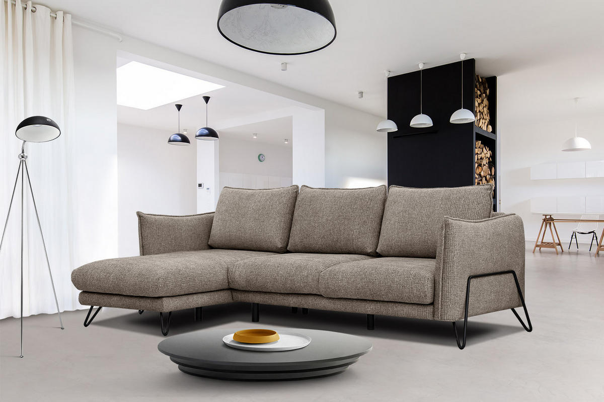 ECKSOFA HOSTEN 4-Sitzer, taupe - Taupe/Schwarz, Holzwerkstoff/Textil (158/269cm) - Courtois Laville