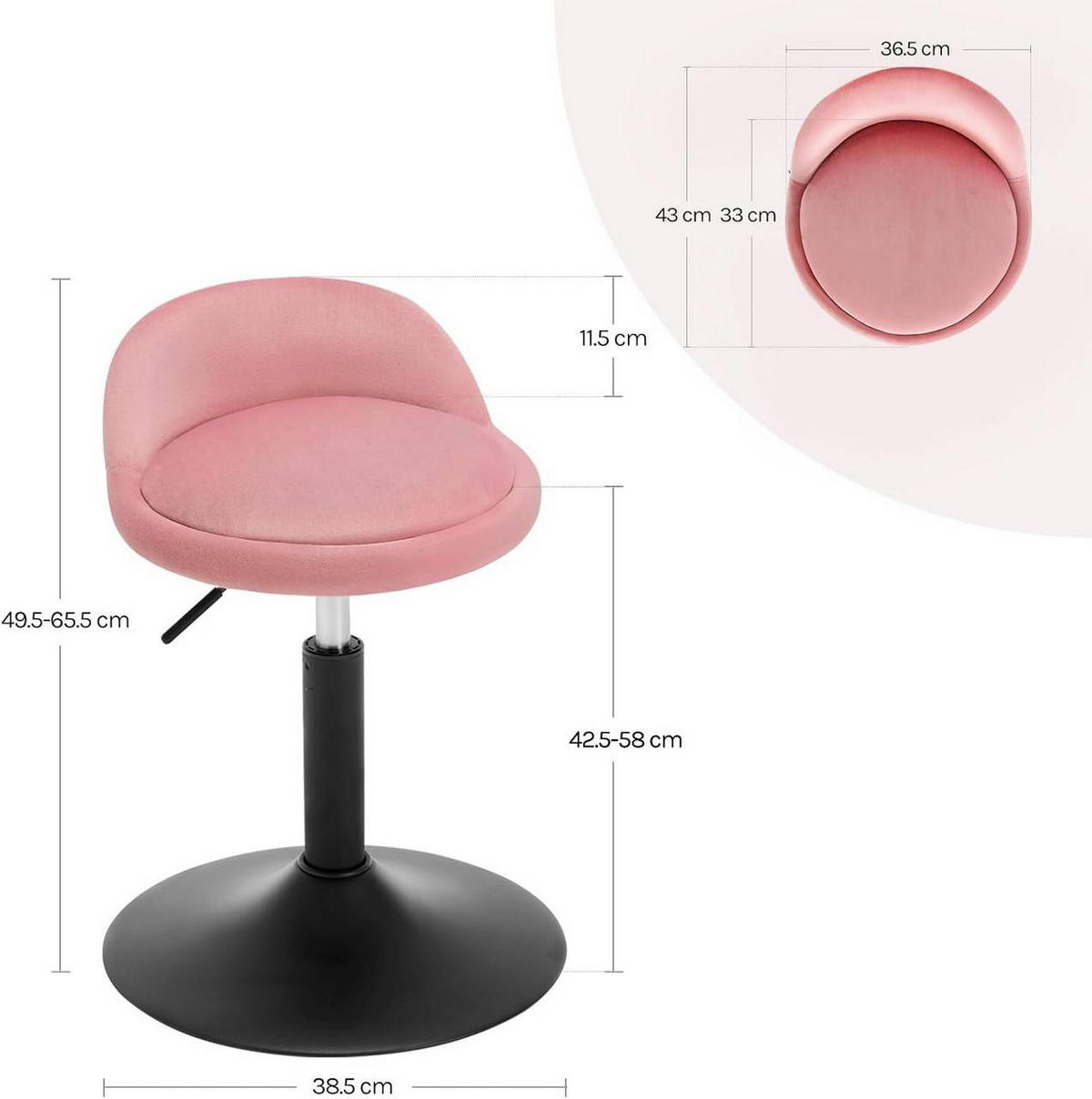 BARHOCKER 2er Set, Samt, Rosa+Schwarz - Schwarz/Rosa, Textil/Metall (38.5/49.5/43cm) - Woltu