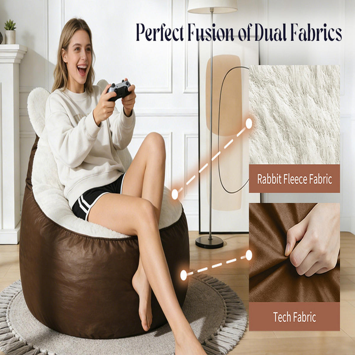 SITZSACK Plüschversion 100 x 100 x 94 cm - Braun, Textil (100/25/100cm) - Raelunyi