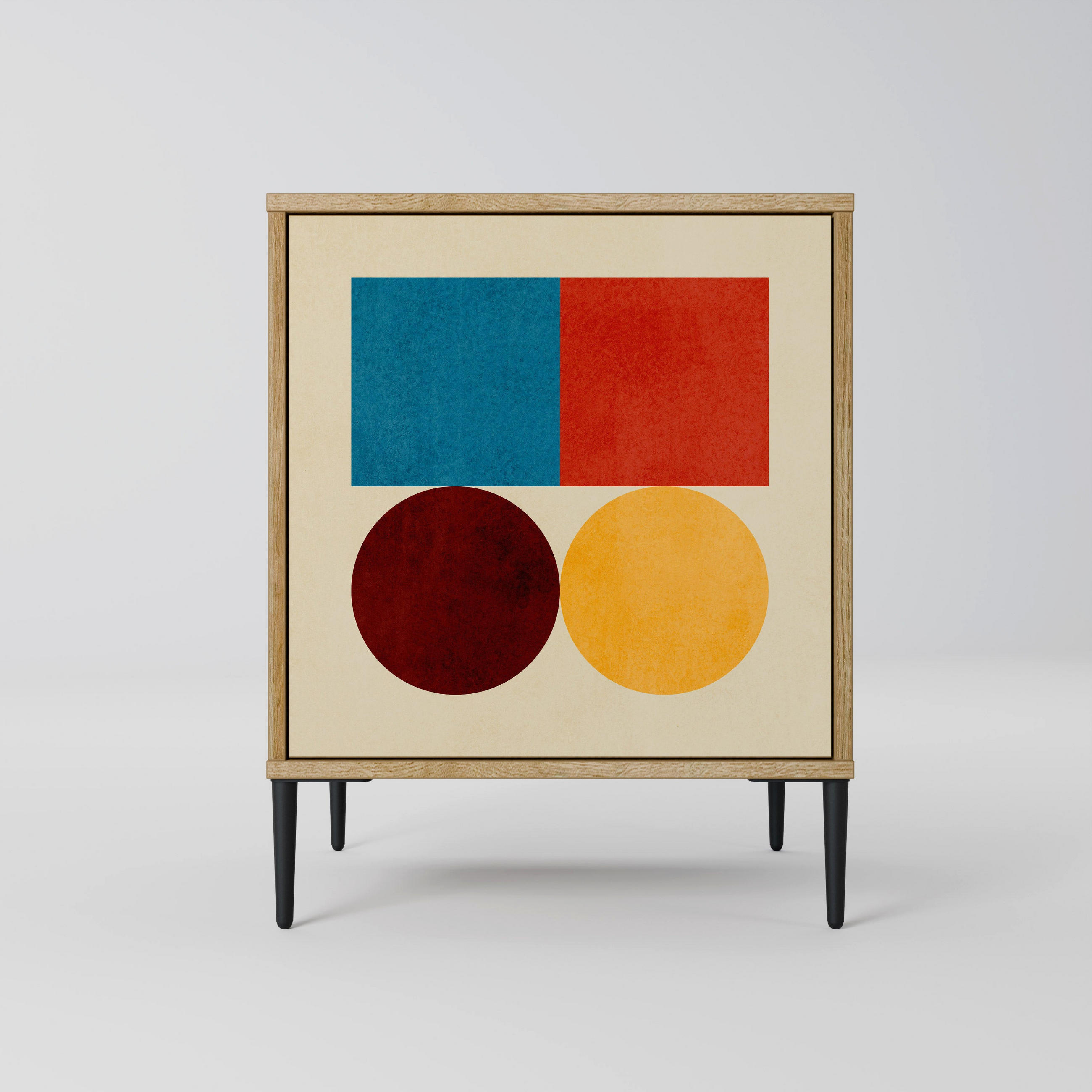 SIDEBOARD GEOMETRIC PUZZLE, Eichefarben, 57,5x42x72,5 cm, Schwarze Metallfüße - Eichefarben/Multicolor, Holzwerkstoff/Metall (57.5/72.5/42cm) - SpaceRebels