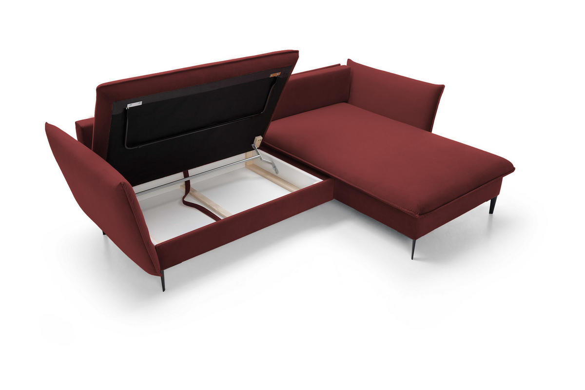 ECKSOFA GLOSS mit Schlaffunktion, Ottomane & goldenen Füßen – Samtsofa im GLOSSour-Stil mit Zierkissen, 258x167x91 cm, Rechte, MÜNZE - Lila, Holz/Textil (258/167cm) - DomoHome