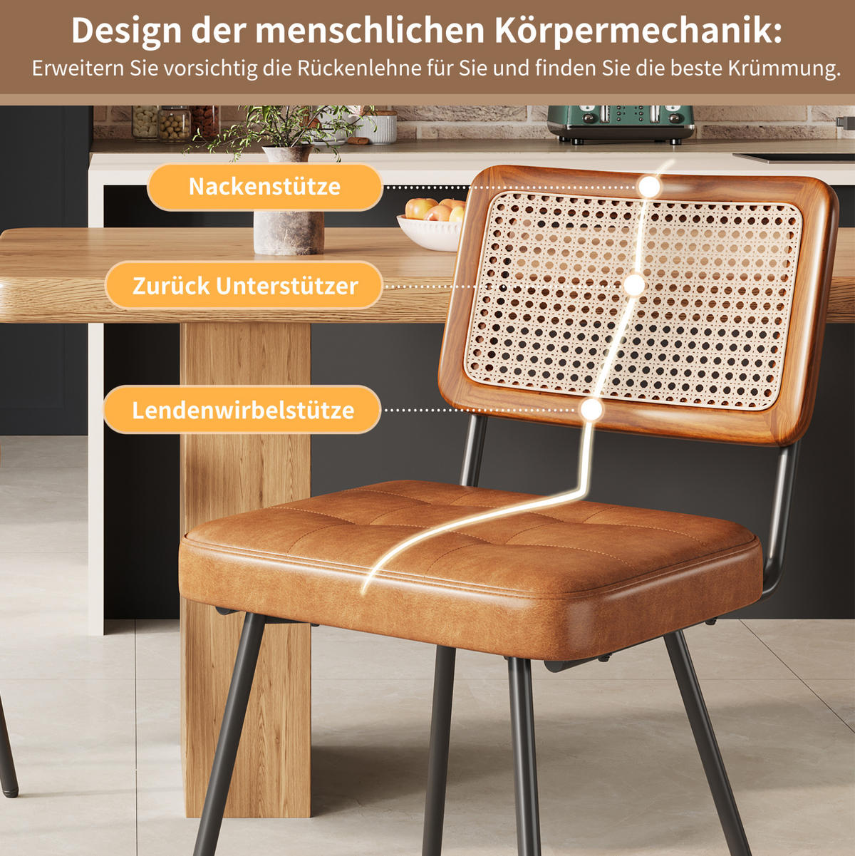 ESSZIMMERSTUHL mit PE-Rattan-Rückenlehne 61 x 46 x 79 cm Braun - Braun, Metall (44/79/46.2cm) - Meubliv