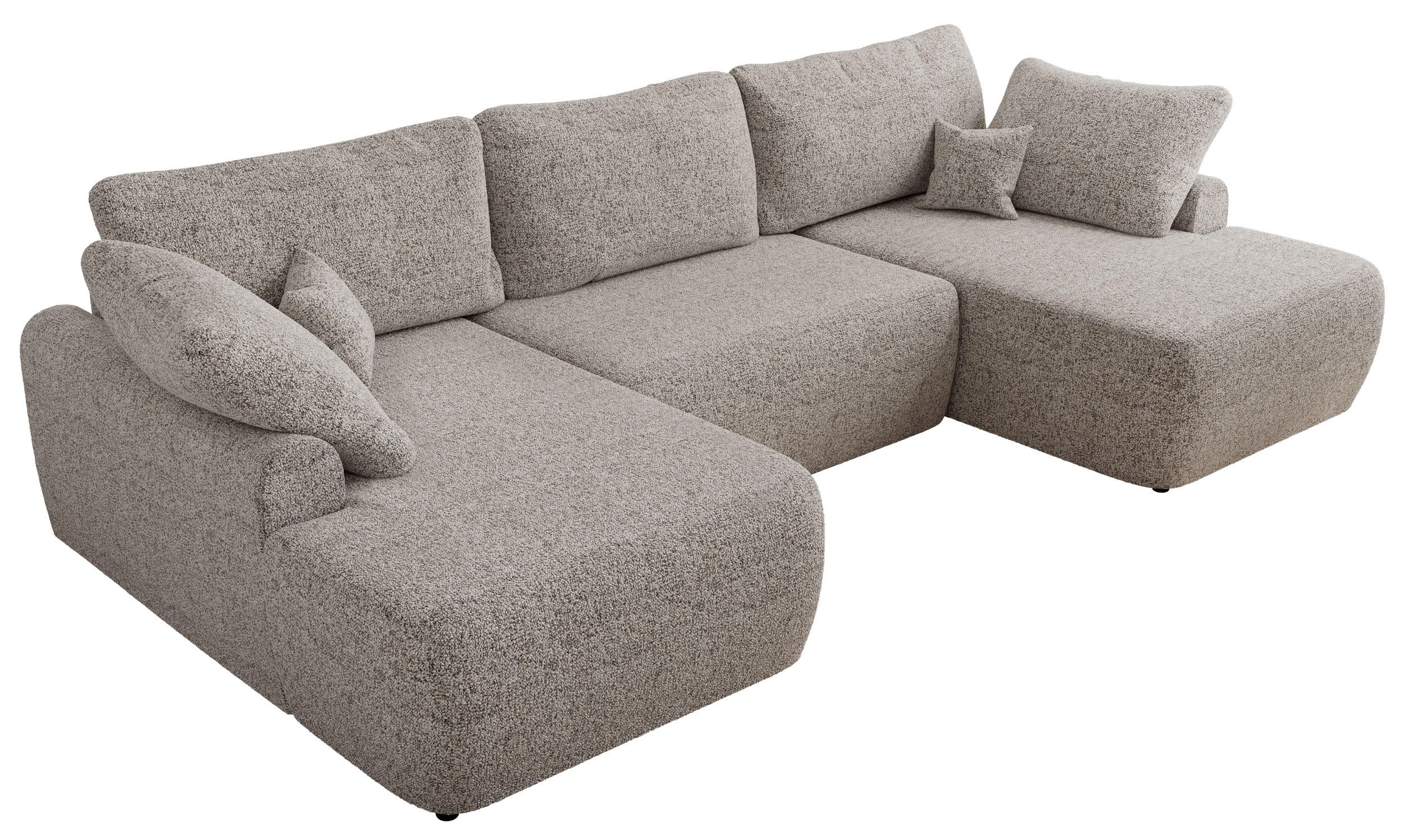 WOHNLANDSCHAFT CUBO U Beige Struktur - Beige/Schwarz, Kunststoff/Textil (370/100/187cm) - MKS