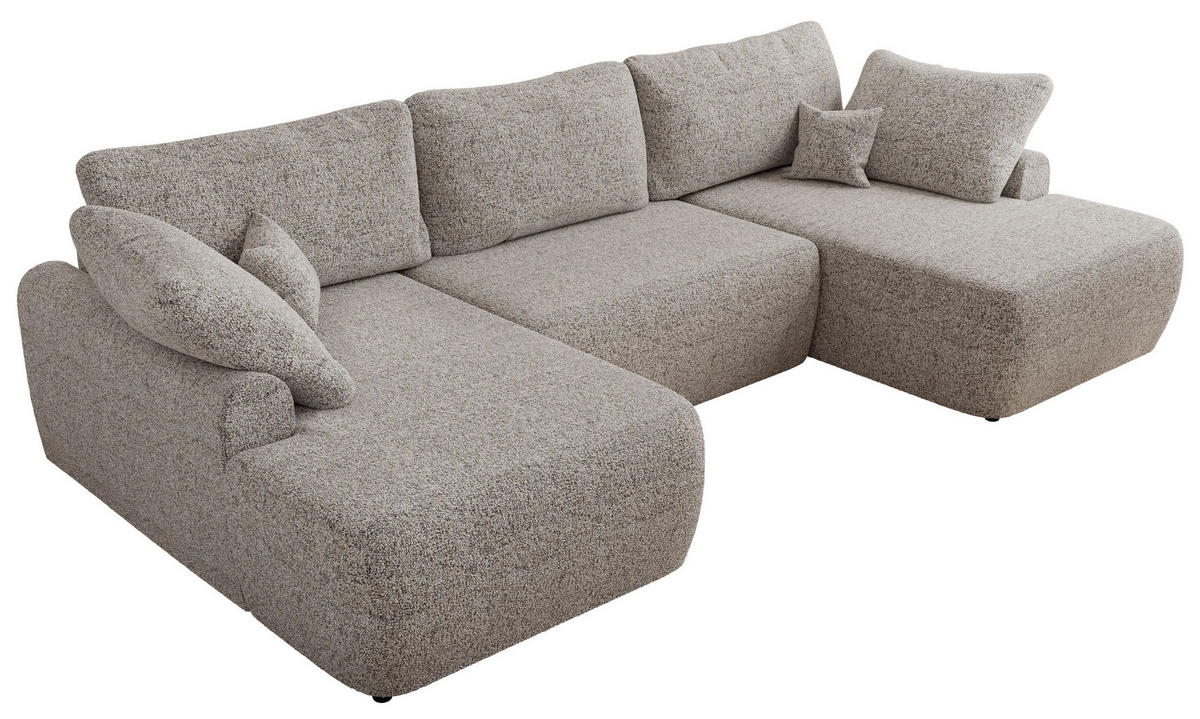 WOHNLANDSCHAFT CUBO U Beige Struktur - Beige/Schwarz, Kunststoff/Textil (370/100/187cm) - MKS