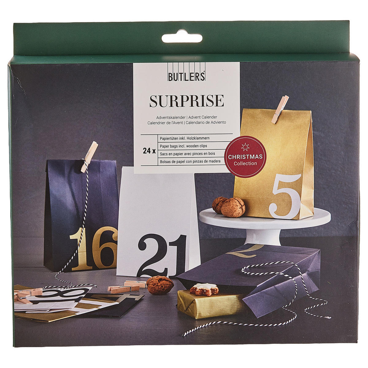 ADVENTSKALENDER-SET Surprise mit Zahlenmotiv - Multicolor, Holz/Papier (24/3/22cm) - Butlers