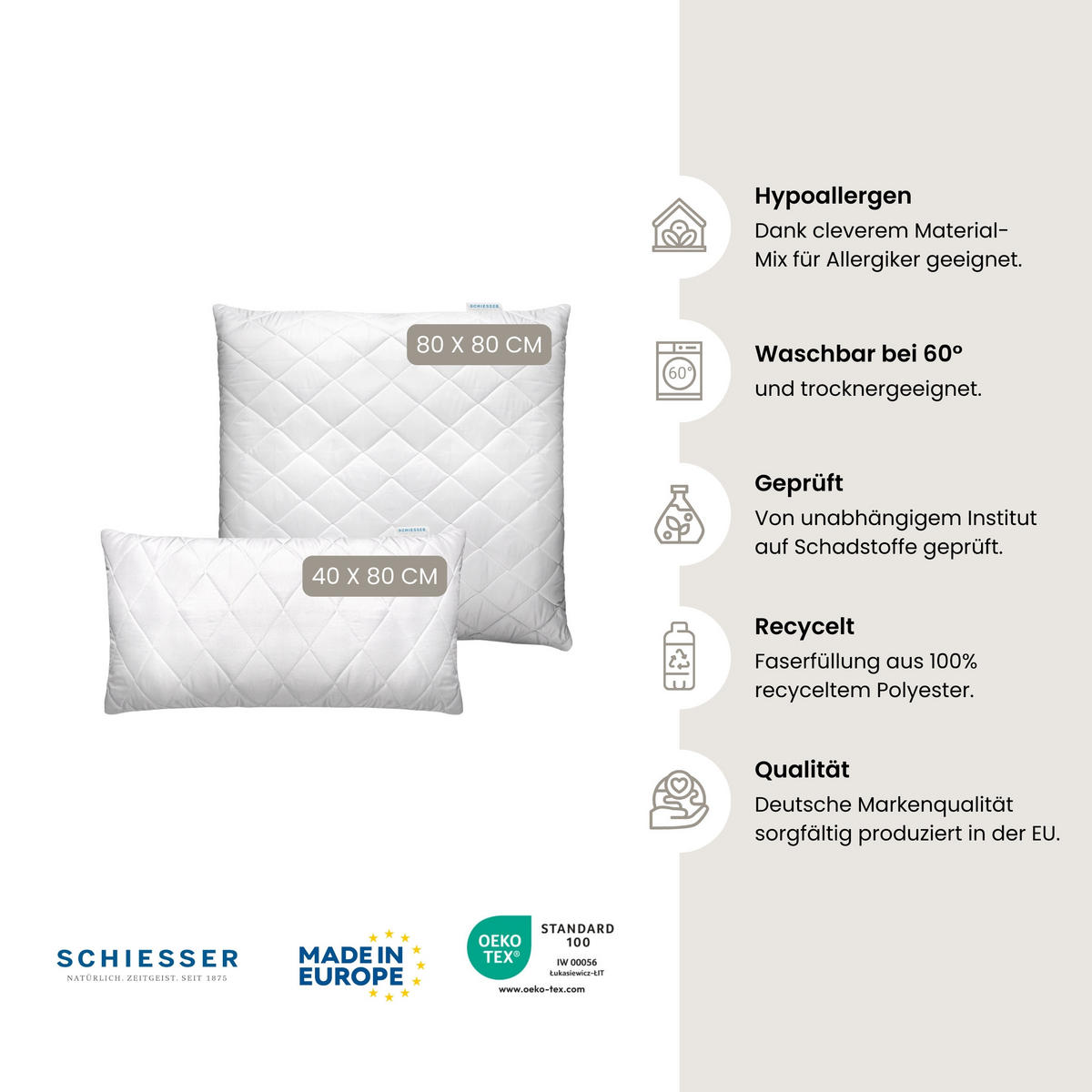 KOPFKISSEN Hygge - 40 x 80 cm - Weiß - Weiß, Textil (40/80cm) - SCHIESSER