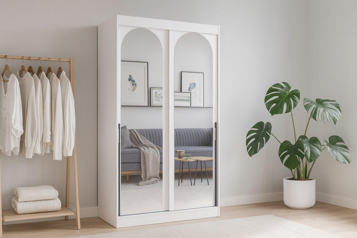 SCHIEBETÜRENSCHRANK MOSSA 120 / 215 / 65 cm in Weiß / Schwarz - Schwarz/Weiß, Holzwerkstoff (120/215/65cm) - Deine Möbel 24