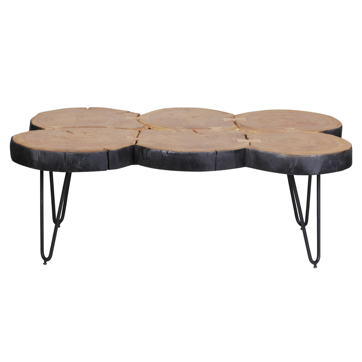 COUCHTISCH Akazienholz, Baumstammform, Große Abstellfläche, Handgefertigt, 115x70x40 cm - Beige/Schwarz, Holz/Metall (70/115/40cm) - KADIMA DESIGN