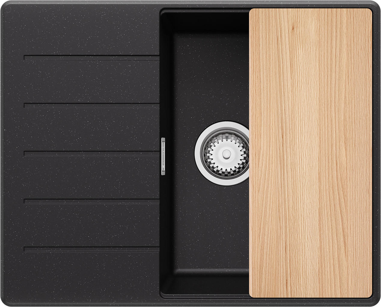 SPÜLBECKEN Kopenhagen, 2-er set Schwarz Metallic 62/50 cm 1 Becken + Ablauf-Set + Schneidebrett ab 45er Unterschrank - Chromfarben/Schwarz Hochglanz, Kunststoff (62/20/50cm) - Primagran
