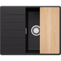 SPÜLBECKEN Kopenhagen, 2-er set Schwarz Metallic 62/50 cm 1 Becken + Ablauf-Set + Schneidebrett ab 45er Unterschrank - Chromfarben/Schwarz Hochglanz, Kunststoff (62/20/50cm) - Primagran