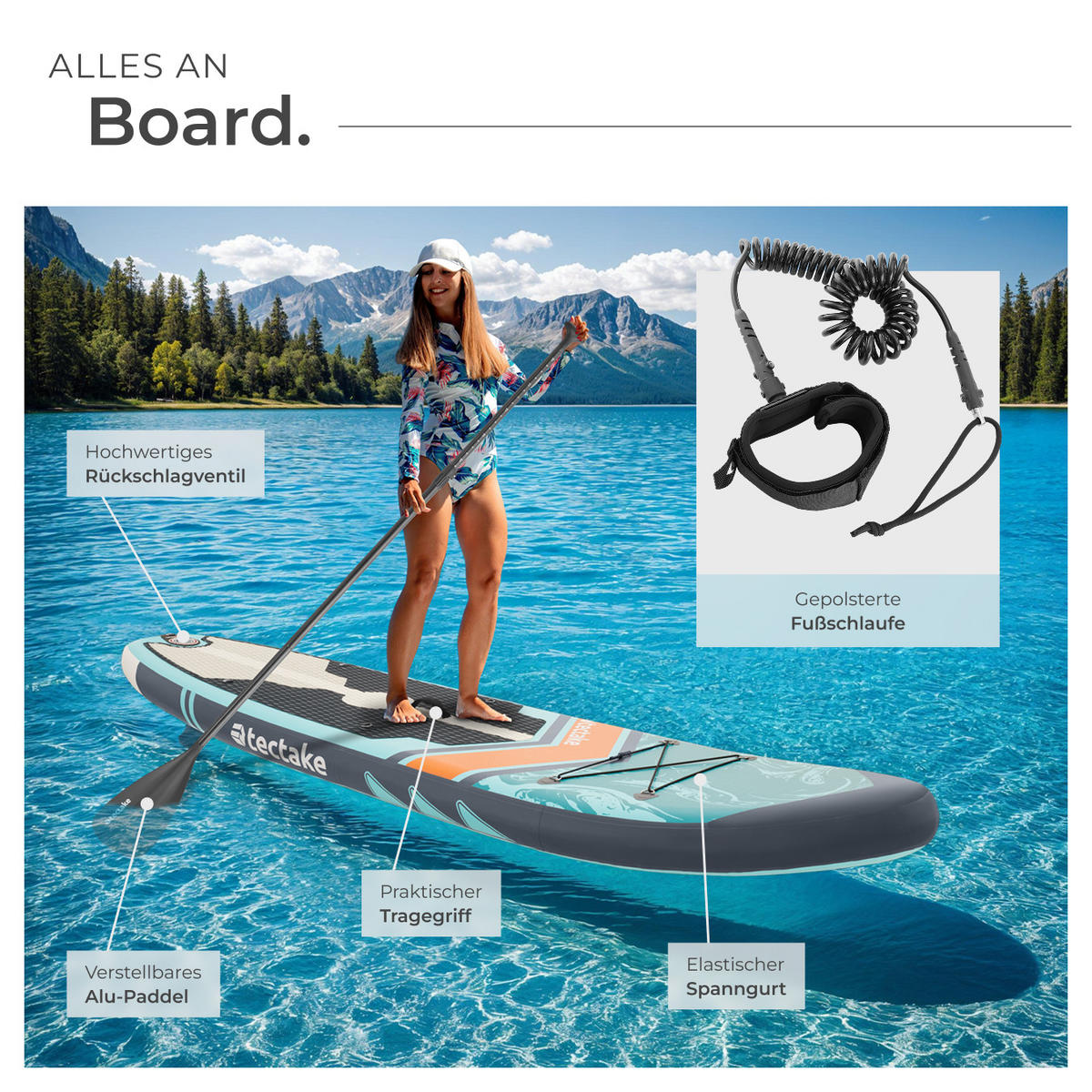 STAND-UP PADDLE BOARD ,288 x 77 x 22,5 cm,türkis/orange - Türkis, Kunststoff (288/77/22.5cm) - tectake