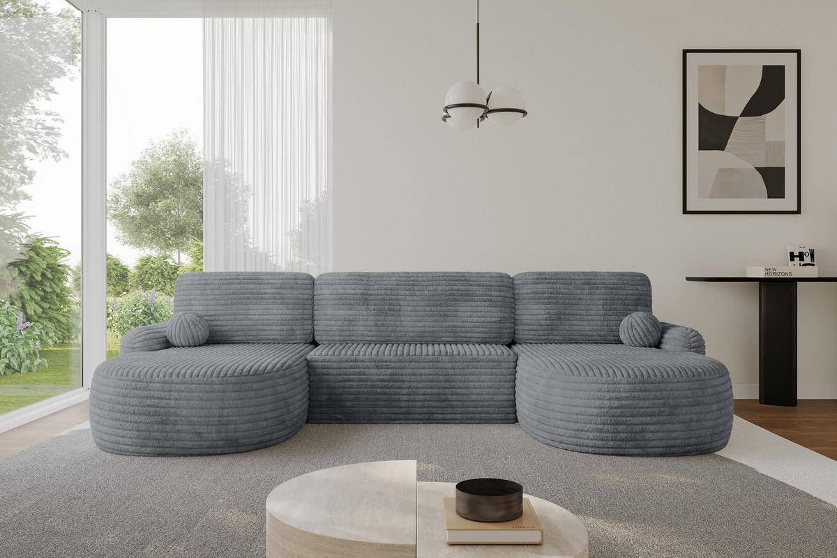 WOHNLANDSCHAFT mit Schlaffunktion und Bettkasten LIRA-U - 335x172x89 Dunkelgrau - Dunkelgrau, Holzwerkstoff/Textil (335/89/172cm) - ALTDECOR