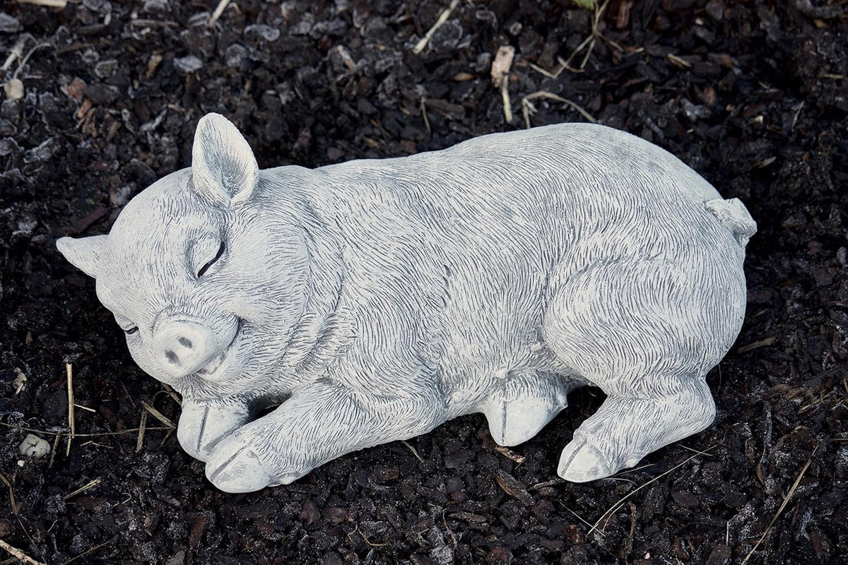 STEINFIGUR Schweinchen Schwein schlafend frostfest Steinguss - Grau, Stein (29/14/18cm) - stoneandstyle